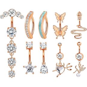 ORAZIO 9 قطع 14 جرام حلقات زر البطن للنساء من الفولاذ الجراحي لطيف فراشة ثعبان قلب اللؤلؤ المتدلي حلقات البطن البسيطة عكس حلقات السرة المنحنية تشيكوسلوفاكيا أوبال الفرس حلقات البطن الحديد ثقب المجوهرات in Kuwait