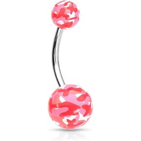 14GA 316L Stainless Steel Acrylic Camouflage Printed Balls Belly Button Ring