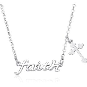 Faith Necklace,S925 Sterling Silver Faith Cross Necklaces for Women Girls Sterling Silver Birthstone Pendant Jewlery- Christian faith Script Over Fear Jewelry Gift