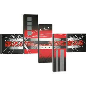 Wieco Art Abstract Landscape Oil Paintings on Canvas Wall Art for Living Room Bedroom Home Decorations Red Clouds Silver Lines Modern 5 Piece Stretched 100% Hand Painted Grace Artwork
