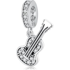 Music Charms 925 Sterling Silver Guitar Notes,Sax,Voice Microphone Bead Charm for Women,Girls Jewelry Beacelet Necklace