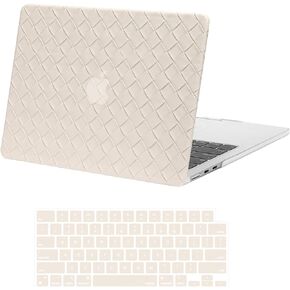 MOSISO Compatible with MacBook Air 13.6 inch Case 2022 2023 2024 Release M3 A3113 M2 A2681, Anti-Fingerprint Checkered Weave Texture PU Leather Coated Plastic Hard Shell Case&Keyboard Cover, Beige