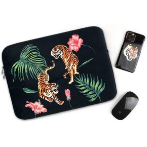 [MUZIKTIGER] Fantasy Tiger VER.3 Black Laptop/Tablet Sleeve - Compatible with MacBook Pro16, HP/Dell/Lenovo/Asus/Acer, Polyester Pouch with 2 Double Way Zippers