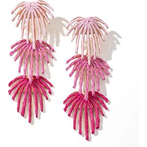 Raffia Palm Leaf Drop Dangle Earring- Handmade Boho Statement Earrings for Summer
