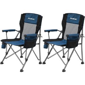Hard Arm Folding Camping Chair Beach Chair Lawn Chair for Adults with Mesh Back (Blue 2pc)