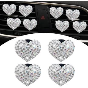 4 PCS Bling Car Air Conditioner Air Outlet Clip, 1.07" x 1.07" All-over Rhinestone Heart-shaped Air Outlet Decoration Clip, Car Modification Accessory, Compatible with Most Models (Red)