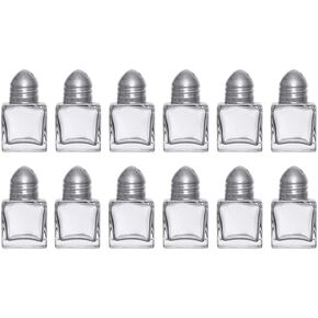 (Set of 12) Mini Salt and Pepper Shakers, 0.5 oz / 1/2 oz Glass Cube Body Restaurant Salt and Pepper Shakers by Notana