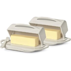 Butterie Flip-Top Butter Dish with Matching Spreader, 2-Pack (Red)