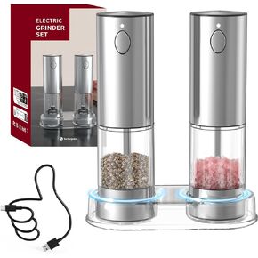 Electric Salt and Pepper Grinder Set,One-handed Automatic Operation, white LED Light, Adjustable Coarseness,Generous Capacity,Long battery life