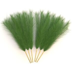 Faux Pampas Grass, 17.7"/45cm Tall Artificial Dried Plants Fluffy 6 Pcs Fake Pampous Grass Flower Decor Green Boho Room Decoration for Home Office Living Room Wedding Party (Black)