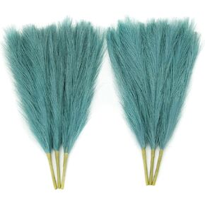 Faux Pampas Grass, 17.7"/45cm Tall Artificial Dried Plants Fluffy 6 Pcs Fake Pampous Grass Flower Decor Green Boho Room Decoration for Home Office Living Room Wedding Party (Black)