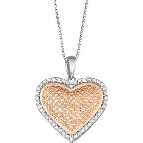 Two Tone Heart Diamond Pendant in 925 Sterling Silver