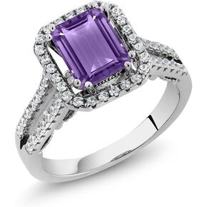 Gem Stone King 925 Sterling Silver Purple Amethyst Engagement Ring For Women (2.78 Cttw, Emerald Cut 9X7MM, Gemstone Birthstone, Available In Size 5, 6, 7, 8, 9)