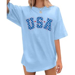 4th of July Shirts USA Shirt: American Flag Shirt Women Oversized - Patriotic Tshirt - USA Stars Stripes Tee Tops
