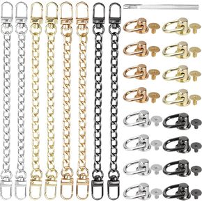 Homaisson 8Pcs Flat Purse Chain Straps, Handbag Chains with 16Pcs D Ring Rivets & 1pcs Hole Punch, 7.9" Extender Chains with Post Head Buttons, Replacement Crossbody Chains