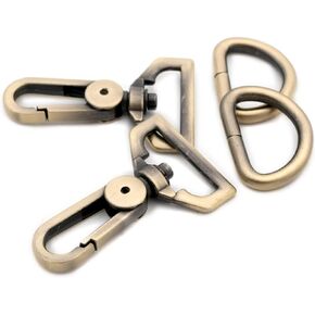 Metal Snap Hooks, with D Drings 6 Sets Purse Hardware Push Gate Swivel Lobster Claw Clasp (Gunmetal,1")