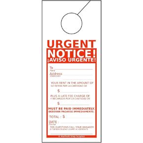 Rent Past Due Door Hanger Tags - Bilingual English And Spanish for Property Management Rentals Apartments (100 Pack)