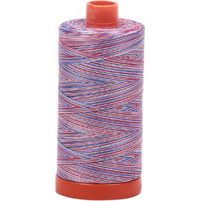 Aurifil Mako Cotton Embroidery Thread 50wt 1422yds Variegated Red/White/Blue, 4266 Foot