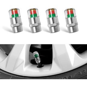 4Pcs Tire Pressure Monitor Valve Stem Caps, Universal 32PSI Car Tire Pressure Monitor Valve Stem Caps Sensor Indicator, 3 Colors Alarm Tire Indicator, Universal Valve Stem Caps for Cars, SUVs, Trucks