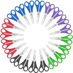 100 Pieces Kids Scissors 5 Inch Blunt Tip Scissors Safety Multipurpose Stainless Steel Paper with Comfort Grip Handles for Operation School Class Office Supplies