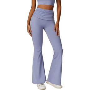 Fold Over Flare Leggings for Women Wide Leg Yoga Pants High Waist Flare Workout Pants Leggings