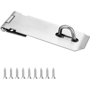 5in Gate Hasp Latch Lock Stainless Steel, Door Safety Packlock Clasp， Heavy Duty Hasp Lock Set for Doors, Cabinets, Closets, Brushed Steel 1 Pack