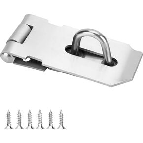 5in Gate Hasp Latch Lock Stainless Steel, Door Safety Packlock Clasp， Heavy Duty Hasp Lock Set for Doors, Cabinets, Closets, Brushed Steel 1 Pack
