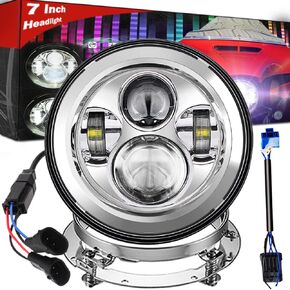 New DOT 7 inch Super Bright Chrome Headlight with White Halo for Street Glide Electra Glide Street Glide Fat Boy Road King Heritage Softail Switchback Headlamp Black YAMAHA V-Star 1100 with Bracket