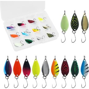 Spoon Fishing Lures,12pcs Blade Spoons Spinnerbait with Single Hook Saltwater Jig Lure Trout Bass Salmon Pike Walleye Spinner Baits Kit for Char Perch