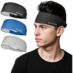 Sukeen Workout Headbands for Men Women, Moisture Wicking Cooling Headband, Non Slip Stretch Sweat Bands Sweatbands for Men Women, Sports Headbands for Running, Gym, Yoga, Exercise