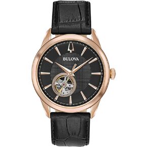 Bulova Men's Classic Automatic Watch with Leather Strap, Open Aperture Dial, Hack Feature, 41mm