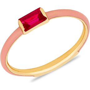 MAX + STONE Studded 14K Gold Ring with Created Ruby and Pink Enamel | Birthstone Jewelry | Gold Ring With Stone | Ruby Birthstone Ring | Ruby Rings For Women | Hypoallergenic Statement Ring