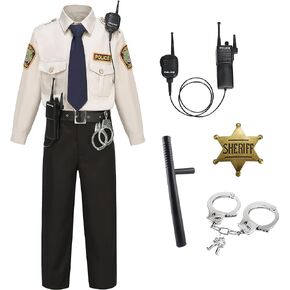 Sheriff Costume Kid,Child State Trooper Police Office Uniform,Boy Girls Sheriff Outfit with Accessories,8pcs
