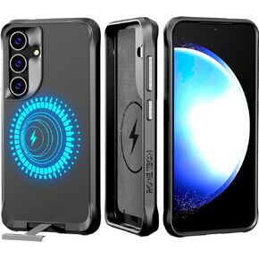 Rome Tech for Samsung Galaxy S24 Ultra (2024) Case with Kickstand & Magnet Compatible with Magsafe, Shockproof Slim Galaxy S24 Ultra Magnetic Case - Black