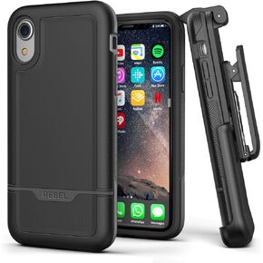 Encased iPhone XR Belt Clip Rugged Holster Case, Heavy Duty Protective Cover Holder (Rebel Armor Series) Black