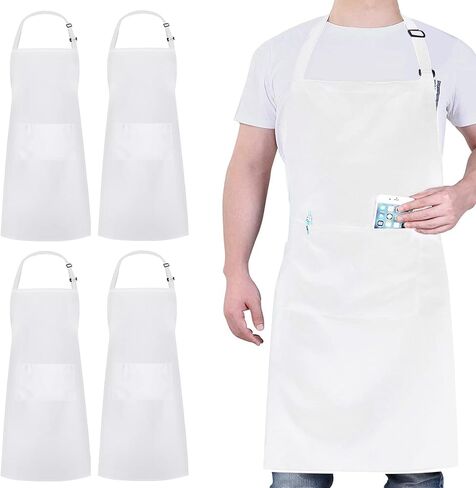 4 Packs Chef Apron, Black Waterproof Apron, Adjustable Apron with 2 Pockets for Men Women, Professional Apron for Kitchen Cooking Gardening Painting Baking Restaurant (Black) in Saudi Arabia