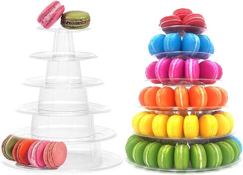 6 Tiers Round Macaron Tower Stand Plastic Transparent Cake Stand Macaron Display Rack Desserts Cupcake Holder Platter for Baby Shower, Birthday Party, Wedding, Party Decor in Saudi Arabia