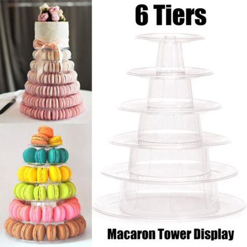 6 Tiers Round Macaron Tower Stand Plastic Transparent Cake Stand Macaron Display Rack Desserts Cupcake Holder Platter for Baby Shower, Birthday Party, Wedding, Party Decor in Saudi Arabia