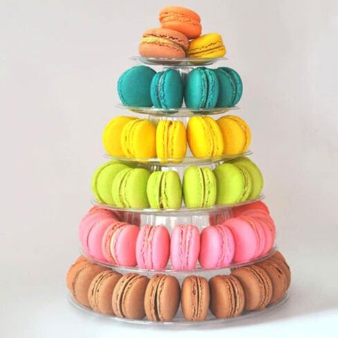 6 Tiers Round Macaron Tower Stand Plastic Transparent Cake Stand Macaron Display Rack Desserts Cupcake Holder Platter for Baby Shower, Birthday Party, Wedding, Party Decor in Saudi Arabia