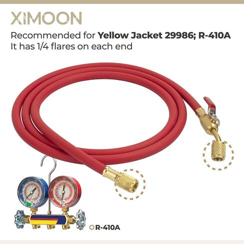 صمام كروي بديل لخرطوم 29986 Plus II 1/4 بوصة 72 بوصة مع صمام كروي مدمج R-410A، 3 عبوات (أزرق أصفر أحمر) in Kuwait