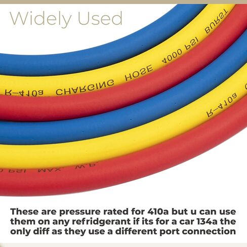 صمام كروي بديل لخرطوم 29986 Plus II 1/4 بوصة 72 بوصة مع صمام كروي مدمج R-410A، 3 عبوات (أزرق أصفر أحمر) in Kuwait