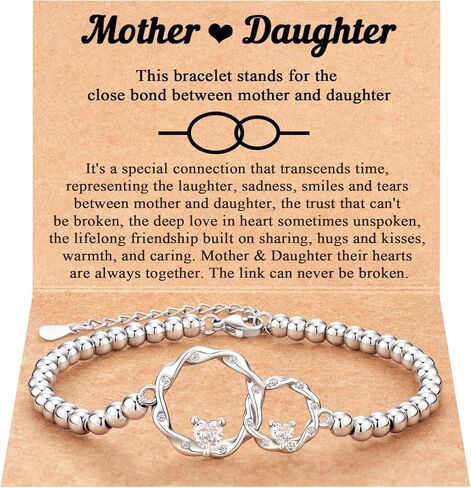 Tarsus Mother Daughter Gifts, Eternal Love Connected at Heart, Interlocking 2 Circles Bracelet, Mom Gifts, Daughter Gifts, Birthday, Christmas in Kuwait