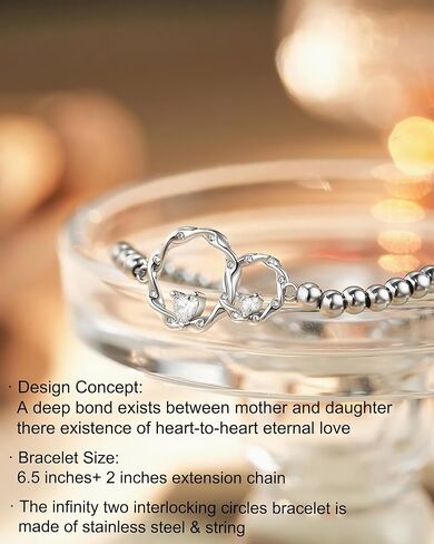 Tarsus Mother Daughter Gifts, Eternal Love Connected at Heart, Interlocking 2 Circles Bracelet, Mom Gifts, Daughter Gifts, Birthday, Christmas in Kuwait