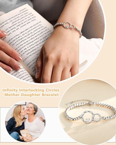 Tarsus Mother Daughter Gifts, Eternal Love Connected at Heart, Interlocking 2 Circles Bracelet, Mom Gifts, Daughter Gifts, Birthday, Christmas in Kuwait