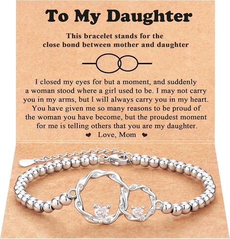 Tarsus Mother Daughter Gifts, Eternal Love Connected at Heart, Interlocking 2 Circles Bracelet, Mom Gifts, Daughter Gifts, Birthday, Christmas in Kuwait