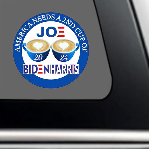 ملصق بايدن للرئيس 2024 - America Needs 2nd Cup of Joe ملصق انتخابي فاخر من الفينيل مقاس 3 × 3 بوصة | سيارات، سيارات، هواتف محمولة، تصويت سياسي، ديمقراطي، علامة القهوة، جو هاريس + أفضل من المغناطيس in Kuwait