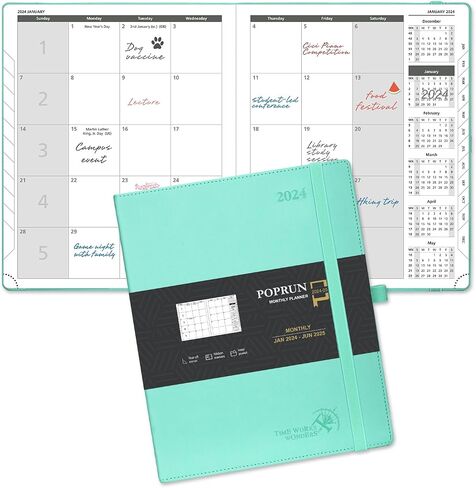POPRUN Monthly Planner 2024-2025 (6.5'' x 8.5'') 18-Month Calendar Book (Jan.2024-Jun.2025) Soft Cover, Planner with Monthly Tabs & Pocket, 100 GSM Paper - Green in Kuwait