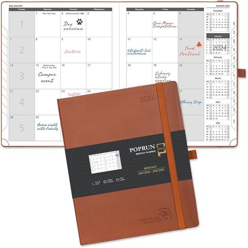 POPRUN Monthly Planner 2024-2025 (6.5'' x 8.5'') 18-Month Calendar Book (Jan.2024-Jun.2025) Soft Cover, Planner with Monthly Tabs & Pocket, 100 GSM Paper - Green in Kuwait