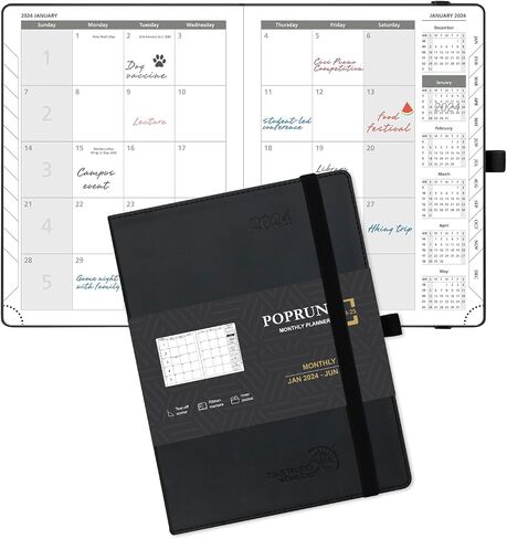POPRUN Monthly Planner 2024-2025 (6.5'' x 8.5'') 18-Month Calendar Book (Jan.2024-Jun.2025) Soft Cover, Planner with Monthly Tabs & Pocket, 100 GSM Paper - Green in Kuwait