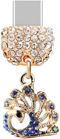 ELISE & FONDA TP177 Type-C USB Charging Port Crystal Anti Dust Plug Little Peacock Cell Phone Charm for Samsung Galaxy/Huawei/OnePlus/Xiaomi/oppo Android Phones (Blue) in Saudi Arabia